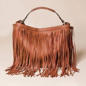 CALIN Vegan Leather 2-in-1 Fringe Tote - Brown